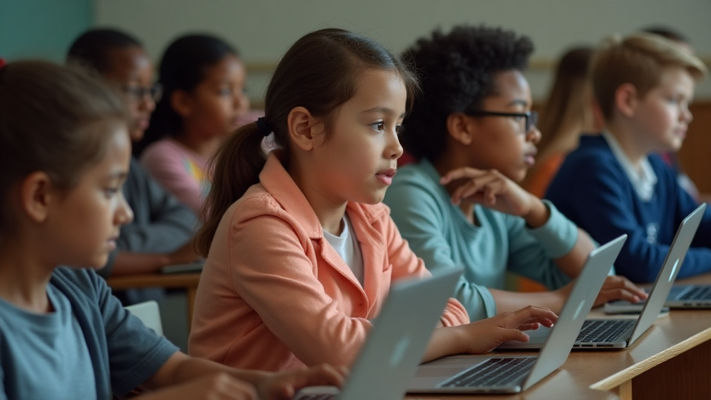 Children taking an online spelling test