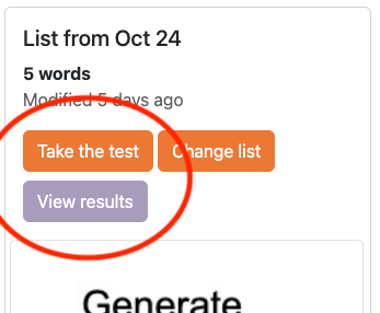 View spelling test results button
