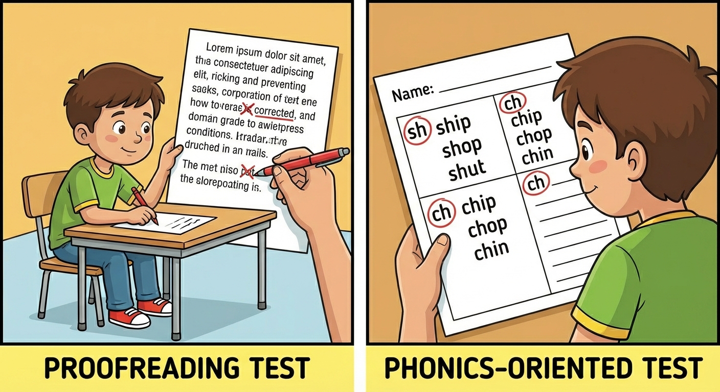 Proofreading and Phonics test types