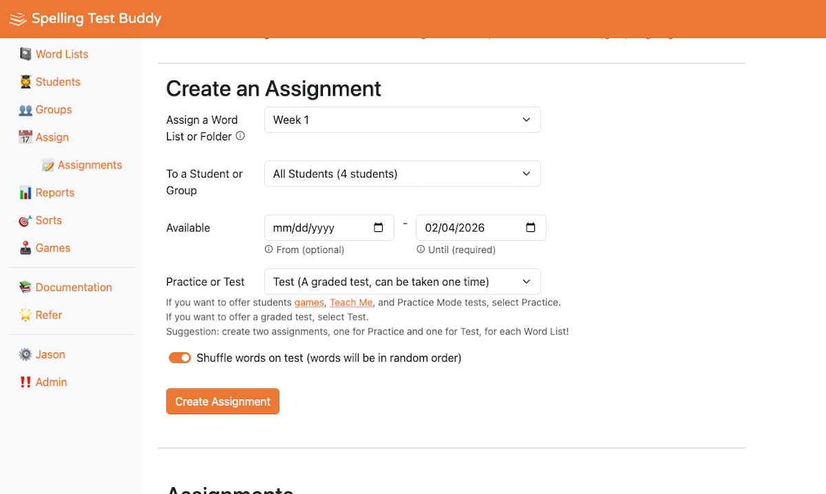 Advanced Assignment Mode form