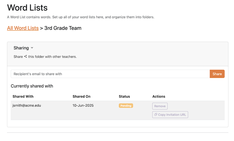 🔗 Sharing Folders and Word Lists