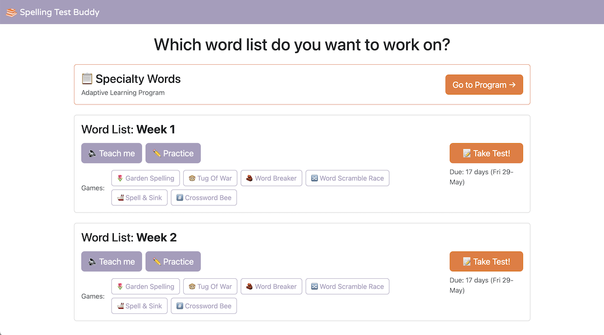 Assignments page