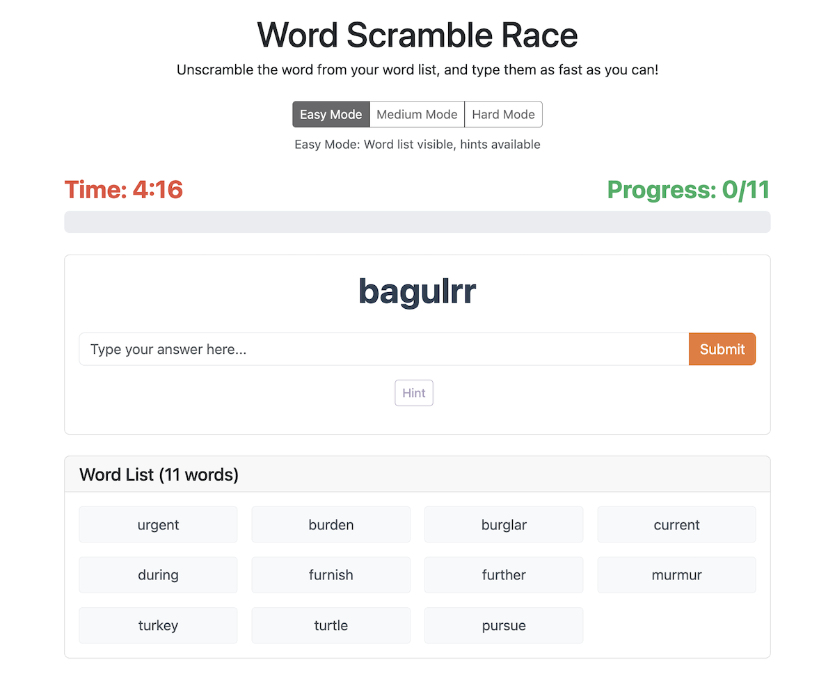 Word Scramble Race game