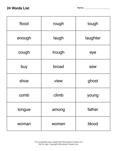 Spelling Word List - 24 words