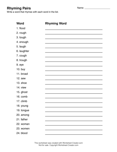 Rhyming Pairs
