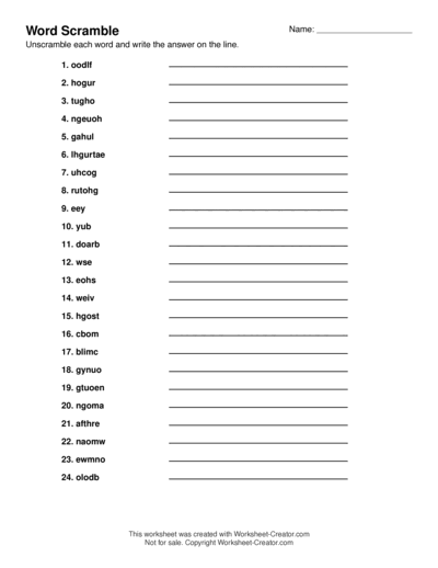 Word Scramble Worksheet